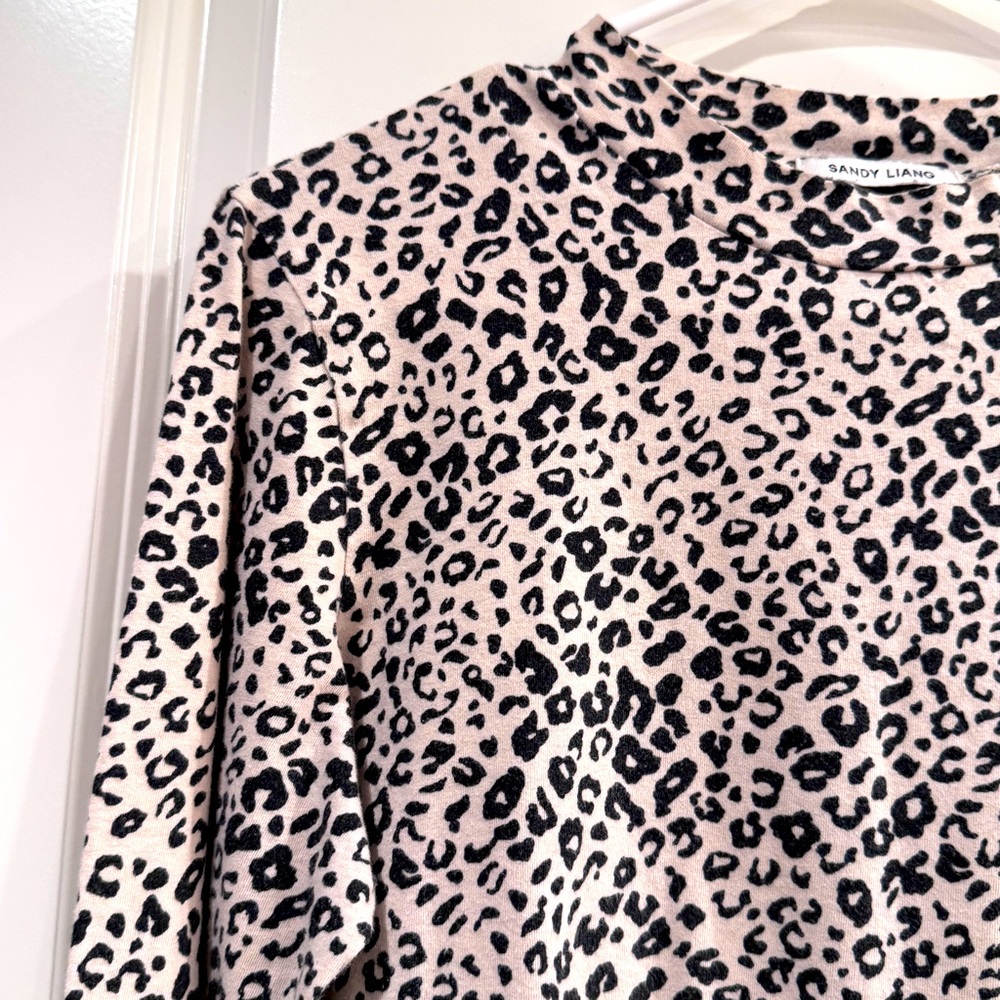 Sandy Liang Black & Cream Leopard Cotton Blouse Shirt Top Size 6 - Picture 2 of 12